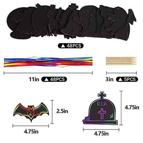 Koogel 48PCS Halloween Scratch Paper, 16 Styles Scratch Halloween Craft Halloween Scratch Art Halloween Craft Kit for Halloween DIY Creation Party Decoration Halloween Handicrafts
