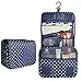 Hanging Travel Toiletry Cosmetic Bag - Sazooy Portable Makeup Bag Waterproof Travel Cosmetic Accessories Bag Bathroom Storage Bag Hanging Organizer Bag for Women Girls Men (Navy Dot)