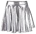 EPGU Women's Liquid Metallic Skirt Wet Look Flared Skater Skirt Dress, Silver