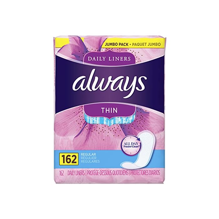 Always Thin Daily Panty Liners For Women, Light Absorbency, Unscented, 162 Count