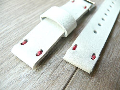 Samsung Gear S3 Frontier Band, White Handmade wrist watch band, 22mm Handcrafted wrist watch strap, white band with red linen thread, genuine leather watch bands, select from 14 colors.