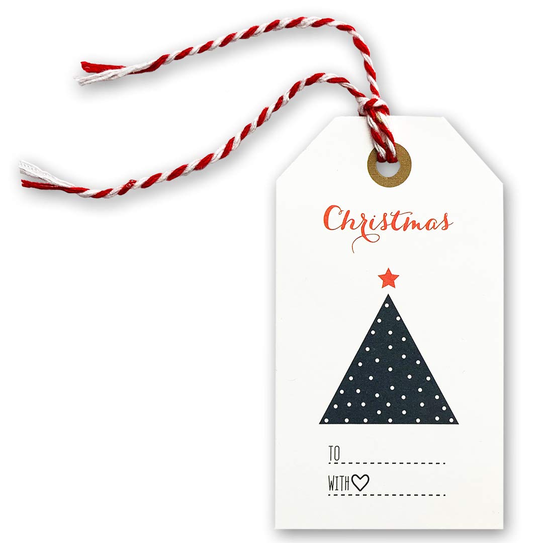 Elegant Christmas Gift Tags with Red Bakers Twine Pre-Strung