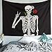 Pheolyh Rock and Roll Human Skull Posing with Rose Tapestries - Funny Skull Human Skeleton Tapestry for Room Decoration - Black and White Wall Art