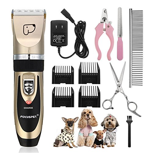 Pet Grooming Clippers,Focuspet Rechargeable Cordless Dog Grooming Clippers Kit Low Noise Electric Hair Trimmin