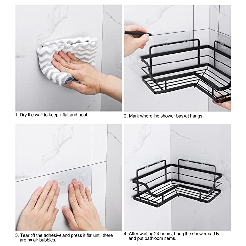 ENIBOE Corner Shower Caddy with 10 Hooks, Self Adhesive Shower Shelves