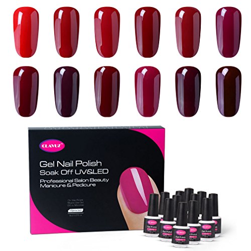 CLAVUZ Gel Nail Polish Kit 12pcs Soak Off Burgundy Nail Polish Set New Starter Nail Art Manicure Pedicure