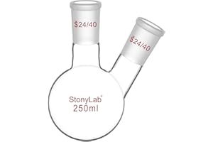 StonyLab Glass Heavy Wall 2 Neck Round Bottom Flask with 24/40 Center and Side Standard Outer Joint