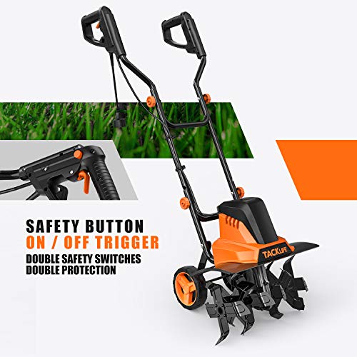 TACKLIFE Electric Tiller, Tiller, 12Amp, 16 Inch Cultivation Width, 8