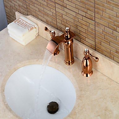 YZL Contemporary Widespread Waterfall with Brass Valve Three Handles Three Holes for Rose Gold , Bathroom Sink Faucet