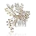 SWEETV Gold Bridal Hair Comb Rhinestone Wedding Clip Flower Hair Accessories Wedding Headpiece Crystal bridal hair accessories Bride Hair Piece for Women and Girls