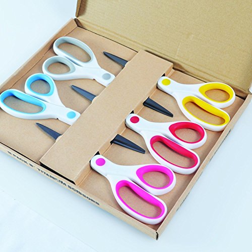 Best Titanium Scissors - 5 Pack - 8" Blade - (STRONG TITANIUM STEEL) - Comfortable Soft Handles in a Variety of Colors - Multi-Purpose Shears - Perfect for Cutting Paper, Fabric, Photos, & More