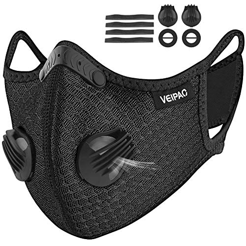 VEIPAO Sports Masks with Activated Carbon Filter, Black Cycling Mask