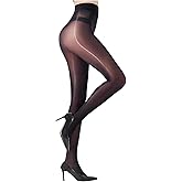 Yolev Women's Shiny Sheer Pantyhose - Sexy Nude Black Oil Shimmery Tights - Ultra Silky High Waist Stockings