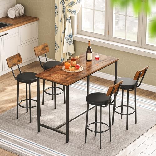 HOOBRO Round Bar Stools, Round High Bar Chairs Set of 2 with Back, Kitchen Counter Height Stools for Kitchen Island, Dining Room, High Stool Chairs with Footrest, Rustic Brown and Black EBF31BY01G2