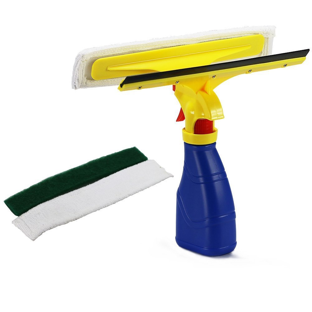 Glass Cleaners, EVERTOP 2 in 1 Handheld Glass Cleaners Shower Squeegee Window Cleaning Kit with Spray Bottle 0.3L (Type D)