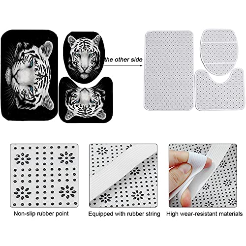 4 Pcs White Tiger Shower Curtain Sets with Non-Slip Rug, Bathroom Decor Sets Shower Curtain Toilet Mat Lid with 12 Hooks,Bathroom Sets with Shower Curtain and Rugs and Accessories,71\
