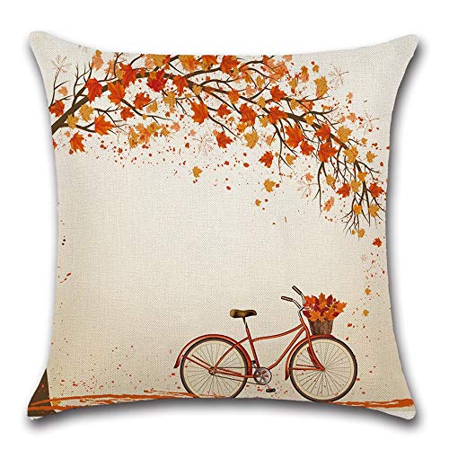 Homyall Fall Cushion Covers Square Decorative Pillow Covers Cotton Linen Maple Throw Pillow Covers Set of 4 Maple Leaf Bicycle Cushion Covers 18x18 inch, 4 Packs (Fall-Maple)