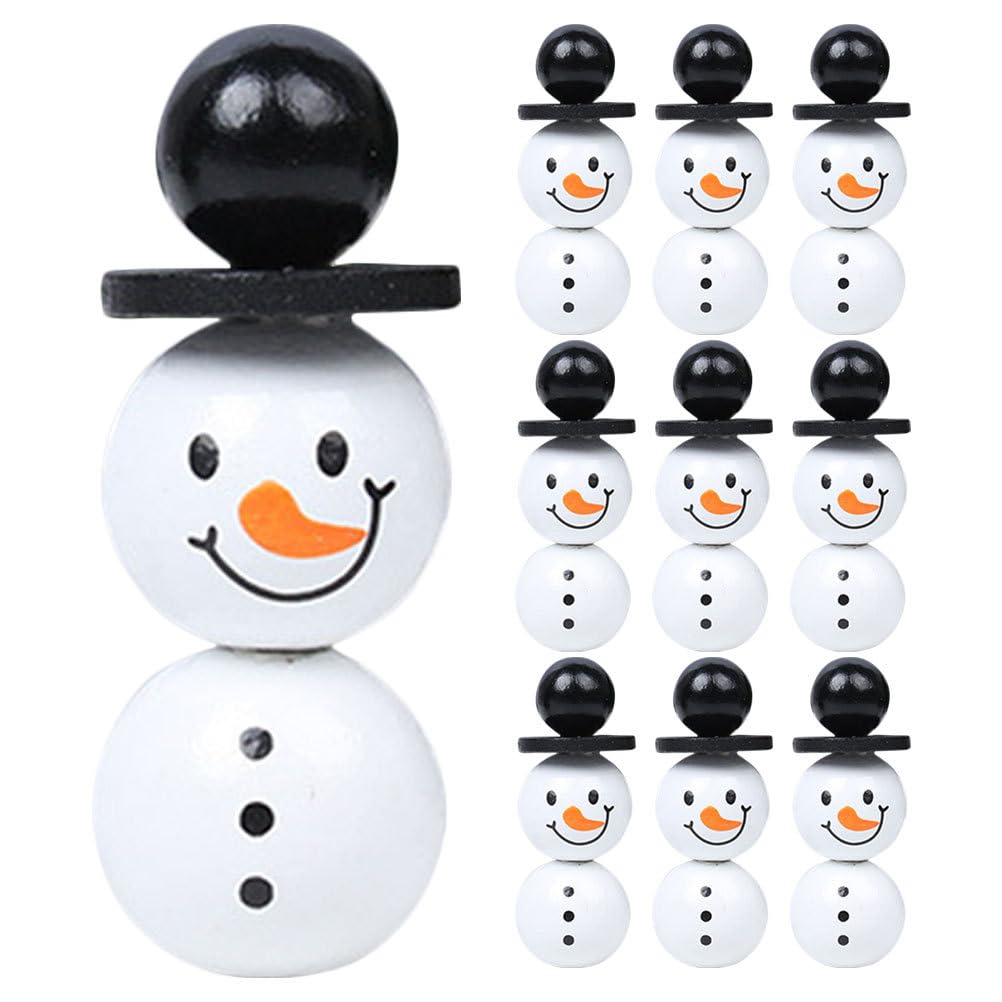 NUOBESTY 10 Sets Wooden Snowman Beads Christmas Wood Round Beads Snowman Spacer Xmas Round Drilled for DIY Jewelry Home Decors