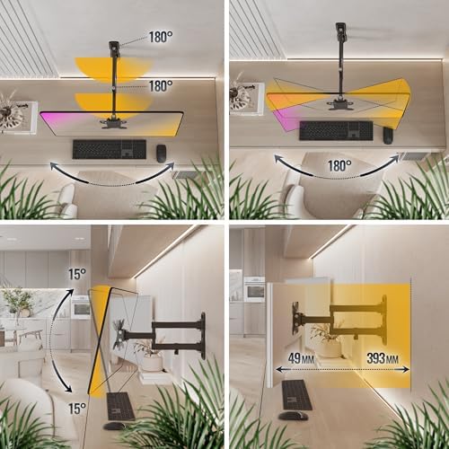 S7911 Support Mural Écran PC TV 13 17 19 22 24 27 28 32 34 Pouces VESA 75x75 100x100 Orientable Inclinable Rotatif Fixation Murale TV QLED OLED LED LCD Écran incurvé Noir