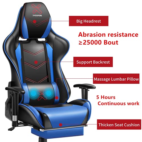 XVOLSPORT Massage Gaming Chair with Footrest Reclining High Back