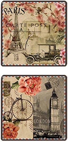 Coasters for Drinks, European Coasters by Decoupage - London and Paris, Square coasters, 6 piece coaster set