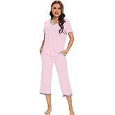 WiWi Viscose from Bamboo Pajamas Set for Women Summer Sleepwear Pjs Comfy Short Sleeve Tops Capri Pants Sets S-XXL