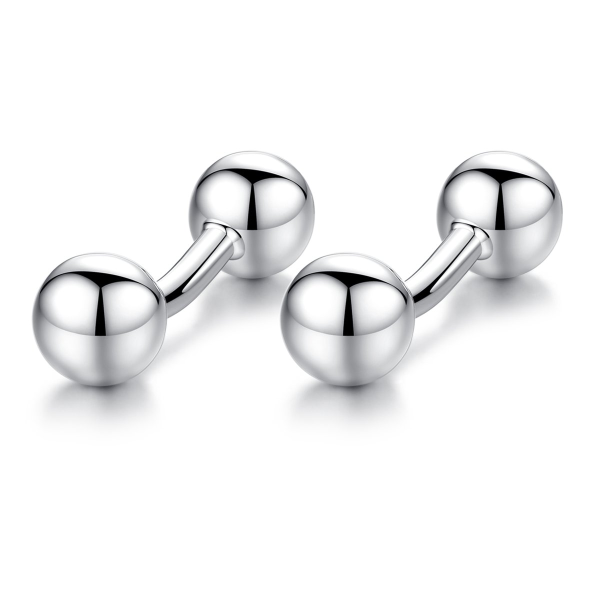 HONEY BEAR Round Beads Cufflinks for Men's Shirt Wedding Business Gift (Silver)