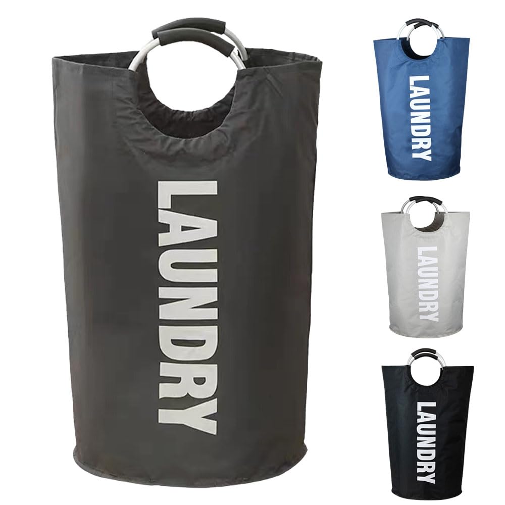 Armo® 90L Large Laundry Basket Foldable Collapsible Freestanding Washing Bin Basket (Dark Grey)