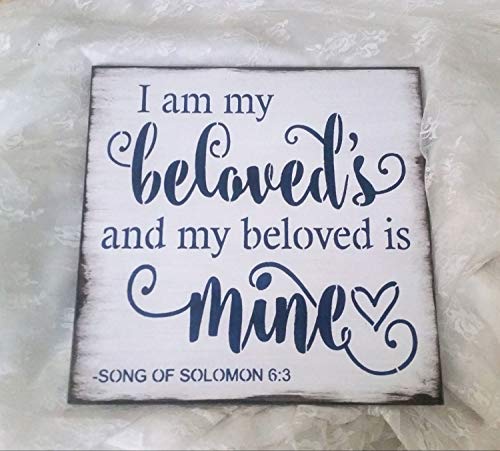 rfy9u7 Navy Blue Brown Bible Verse Sign/Wood Sign/Wedding Sign/I am My beloved's and My beloved's is Mine/Song of Solomon 6:3