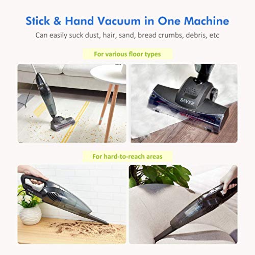 Yantop 2-in-1 Stick & Handheld Vacuum Cleaner, 15kPa Powerful Suction Hand Vacuum Lightweight Corded Pet Hair Eraser with Wheeled Turbo Brush Head for Carpet Hard Floor