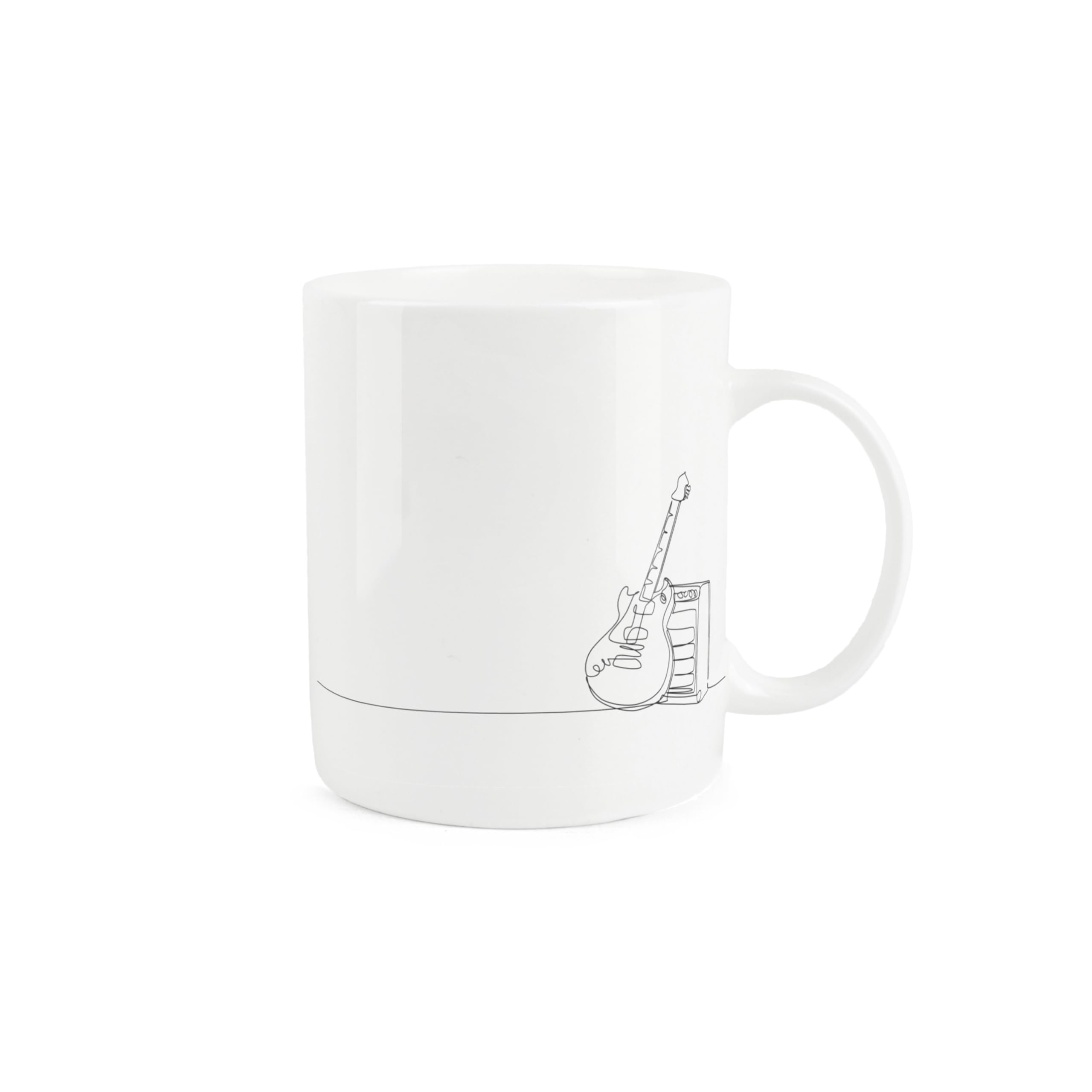 Purely Home Electric Guitar Mug - Musical Instrument Line Drawn Mug - Bone China White Coffee Tea Present Gift