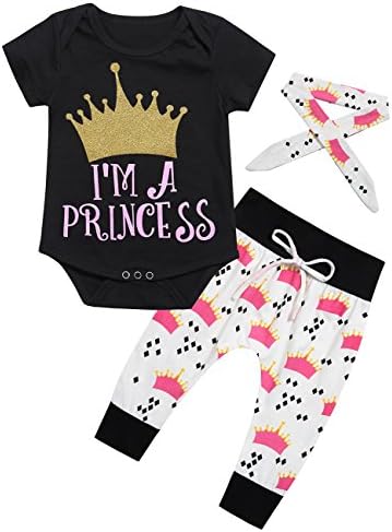 3pcs Newborn Infant Baby Girls Romper+Pants+Headband Legging Home Outfits Set with personalized birthday christmas gift card