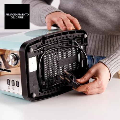 – Tostador Vintage II Mint, 950W, 2 Ranuras 135x35mm, 7 Niveles Tostado, 3 Funciones, Autoapagado, Cuerpo Acero INOX, Autocentrado, Bandeja Recogemigas, Elevación Extra, Recogecables, Verde