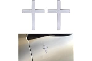 SCUARI 2PCS 3D Cross Stickers,Car Accessories Decals for Vehicles,Self Adhesive Cross Metal Car Emblem,2.5"×1.8" Cross Jesus Automotive Decal,Suitable for Trunk Tailgate Side Decoration (Silver)