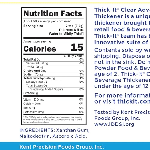THICK-IT CLEAR ADVANTAGE FOOD & BEVERAGE THICKENER POWDER FOR DYSPHAGIA | FLAVORLESS | STABLE CONSISTENCY | 7.24 OZ JAR