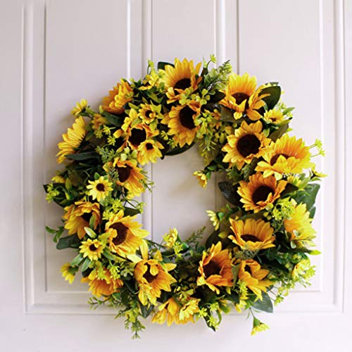 image for Prettyia Artificial Rattan Sunflower Wreath, Flower Wreath for Front D