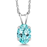 Gem Stone King 0.82 Ct Oval Blue Apatite 14K White Gold Pendant with Chain