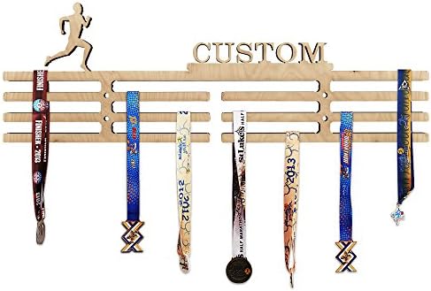 Arena Gifts Personalized Wooden Running Man Medal Hanger Display - Customize Your Medal Rack Holder With Name or Favorite Saying - Perfect Gift Idea for Runners - Displays Up to 24 Medals or Ribbons
