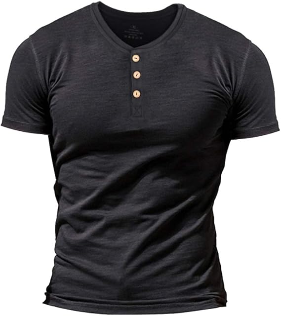 Men's Slub Henleys TShirt Short Sleeve Lightweight Relaxed Fit Casual