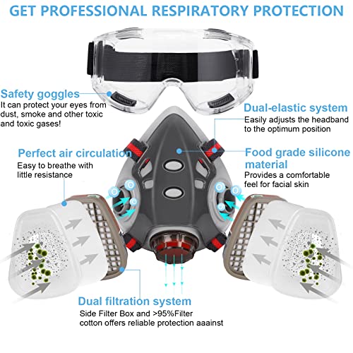 Respirator Mask With Filters Reusable Half Face Cover With Safety