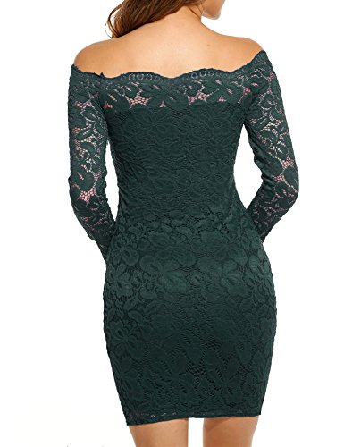 Cindere Women's Floral Lace Off-Shoulder Elegant Bodycon Cocktail Party Wedding Dress (M, Green)