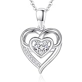 HeartMelody Dainty Infinity Necklace for Women,18K White Gold Plated April Birthstone 5A CZ Heart Pendant Jewelry Necklaces Adjustable Chain Anniversary Birthday Gifts For Mom Wife, Her
