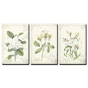 3 Panel Vintage Style White Flowers x 3 Panels