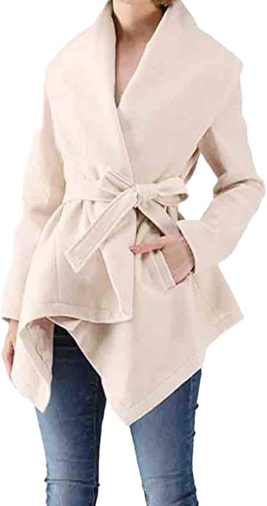 CHICFOR Women Winter Coat Turn Down Shawl Collar Wool Blend Coat
