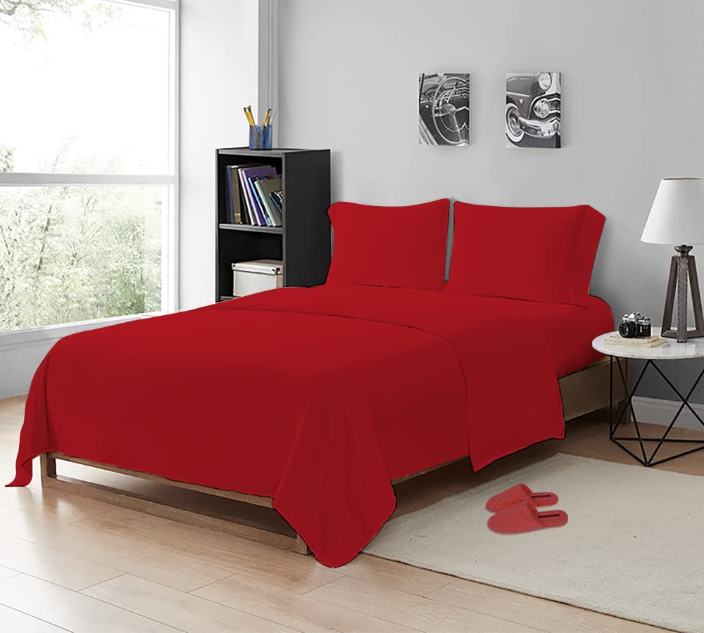 MistyMorning Flat Sheet, Soft & Premium quality Bedding & Linen, Egyptian Cotton with 200 Thread Count. (Red, Super King)