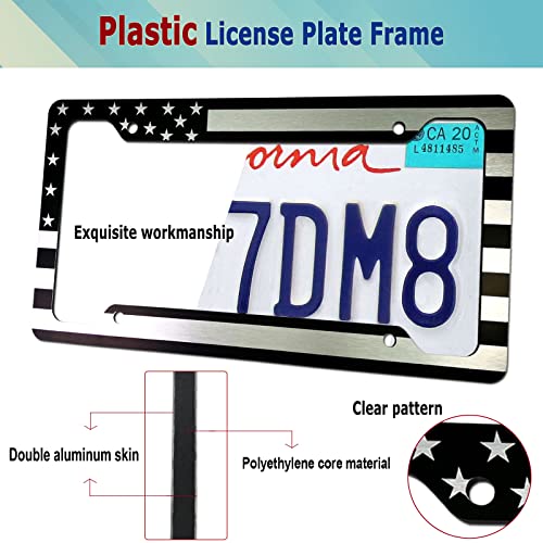Hovom 2-Pack USA Flag License Plate Frames - Aluminum Alloy, Rustproof, 4 Hole Design, Includes Screws & Caps (Black)