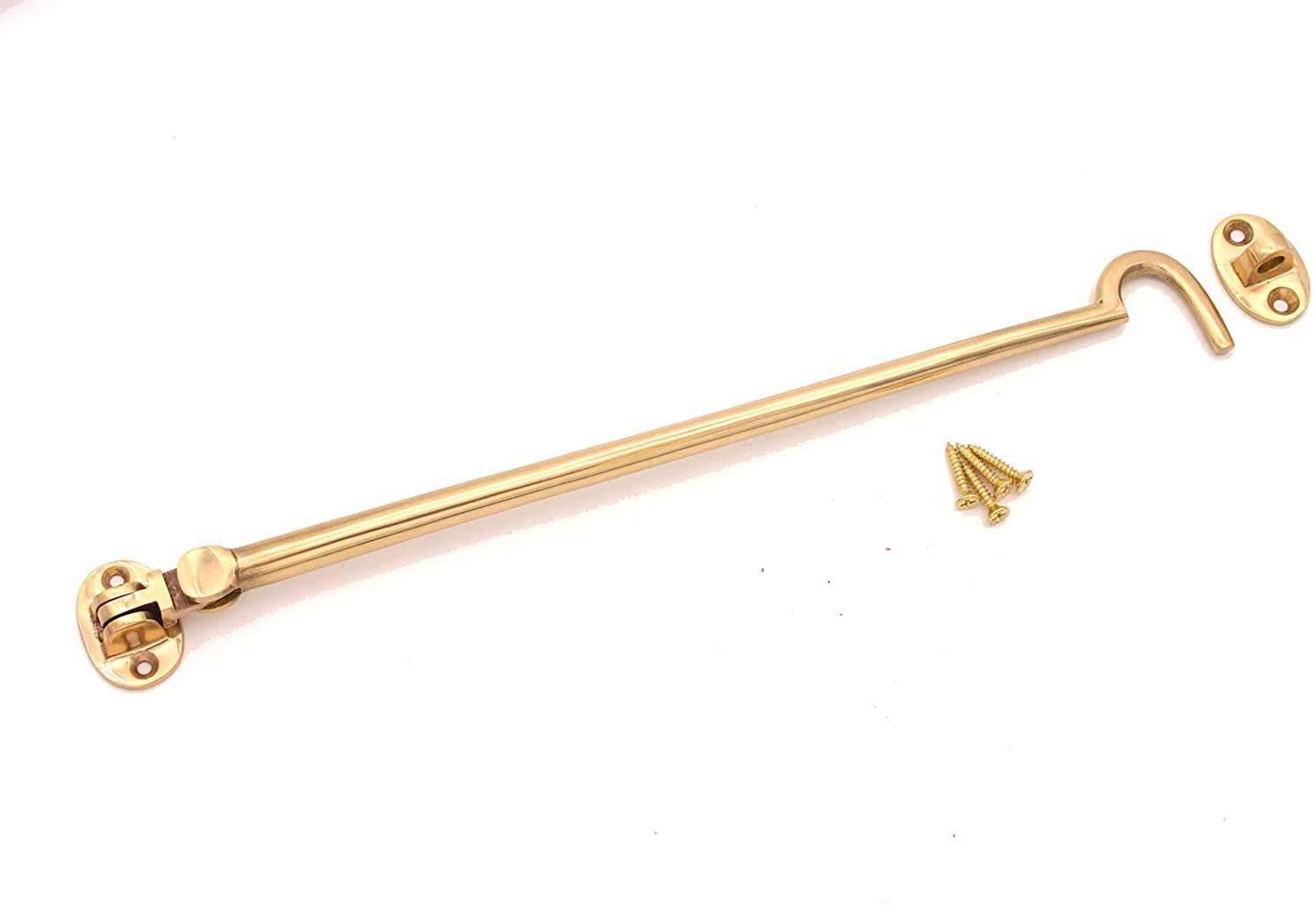 Infinity Decor Heavy Duty Polished Brass 12" (300mm) Cabin Hook & Eye Silent Catch Door Latch Lock for Gate Shed Patio Window Garden Gate