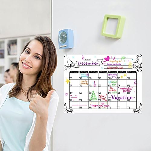 Magnetic Dry Erase Calendar Board, Monthly Refrigerator Calendar, 6 refrigerator magnets, 6 Colored Magnetic Markers 1 Eraser With Magnet