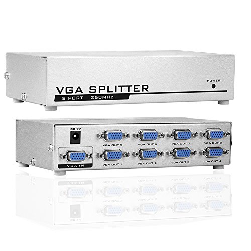 SIENOC 8 Port SVGA VGA Splitter Box 250 MHz 1920x 1440 Resolution 1 PC to 8 LCD CRT Monitor TV for Laptop Computer - Thumbnail 3