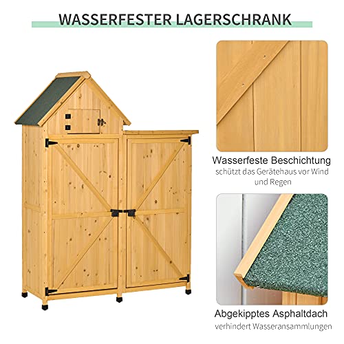 Outsunny Gartenschrank Holz Gartenhaus Gerätehaus Gartenschuppen Doppeltür-Design für den Außenbereich wetterfest 138 x… – Bild 5